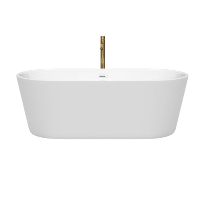 Wyndham Collection Carissa 67" Freestanding Bathtub in White With Shiny White Trim and Floor Mounted Faucet in Brushed Gold