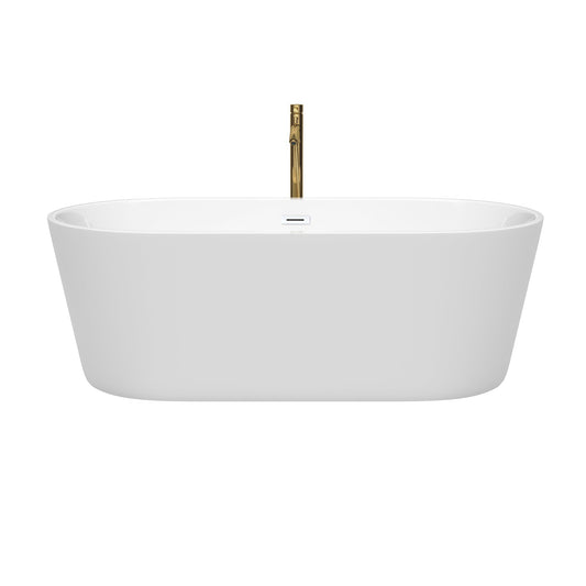 Wyndham Collection Carissa 67" Freestanding Bathtub in White With Shiny White Trim and Floor Mounted Faucet in Brushed Gold