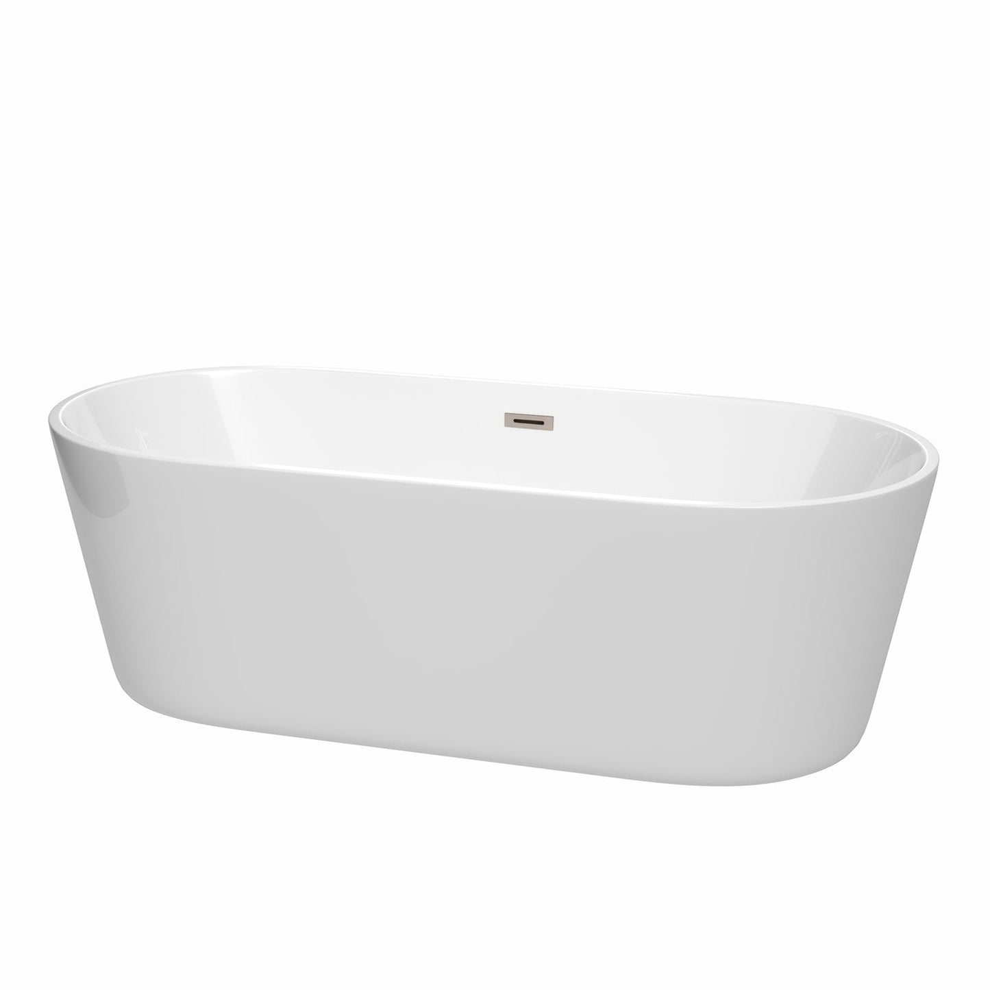 Wyndham Collection Carissa 71" Freestanding Bathtub in White With Brushed Nickel Drain and Overflow Trim