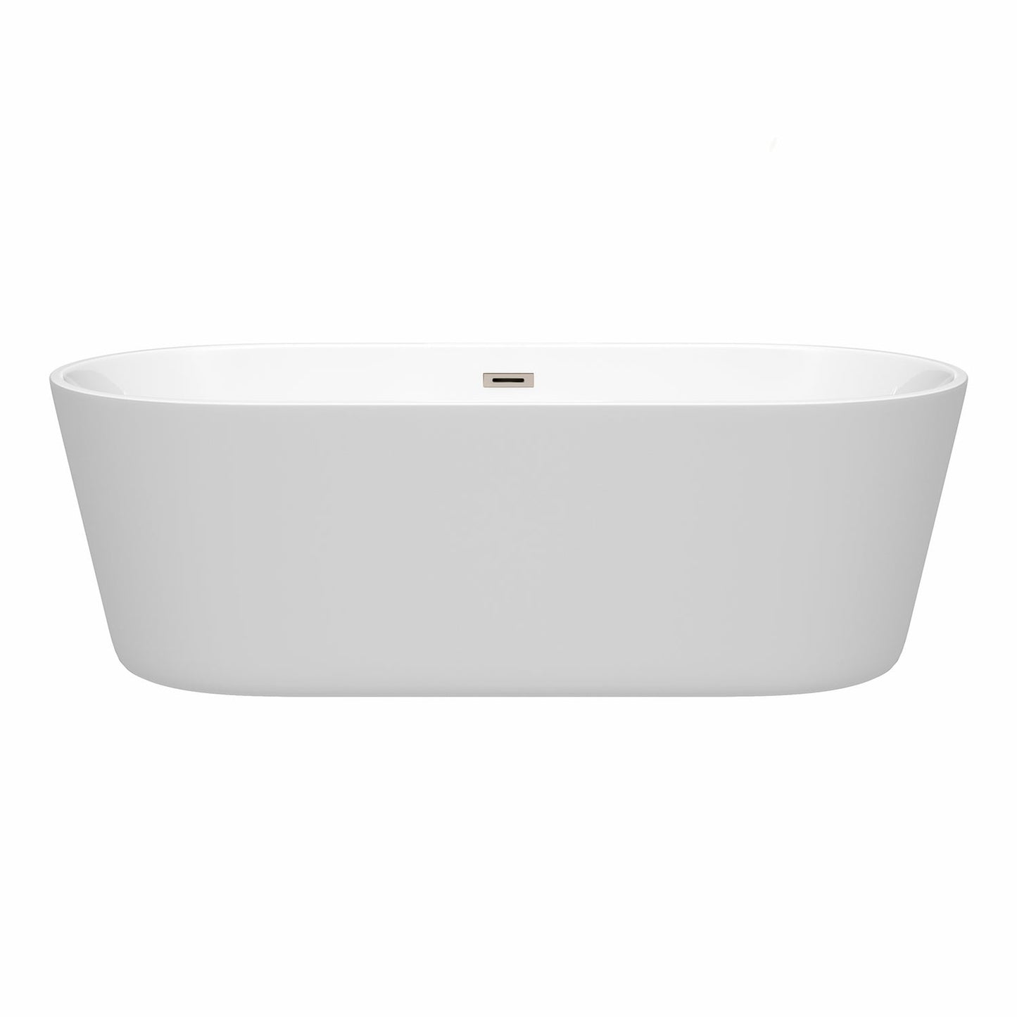 Wyndham Collection Carissa 71" Freestanding Bathtub in White With Brushed Nickel Drain and Overflow Trim