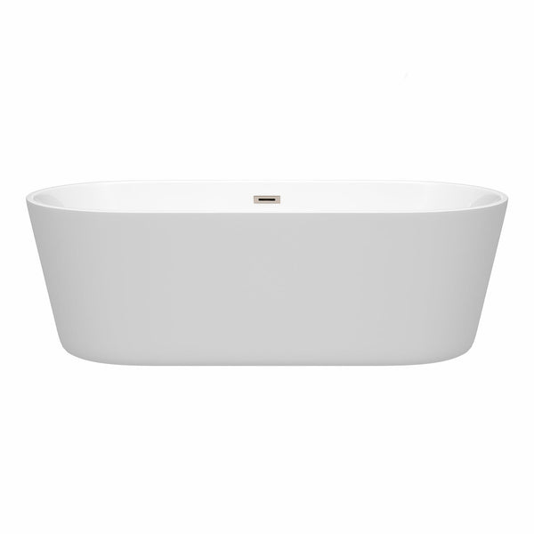 Wyndham Collection Carissa 71 Freestanding Bathtub in White with Brushed Nickel Drain and Overflow Trim