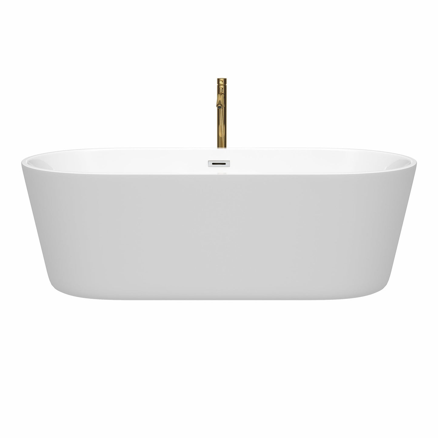 Wyndham Collection Carissa 71" Freestanding Bathtub in White With Polished Chrome Trim and Floor Mounted Faucet in Brushed Gold