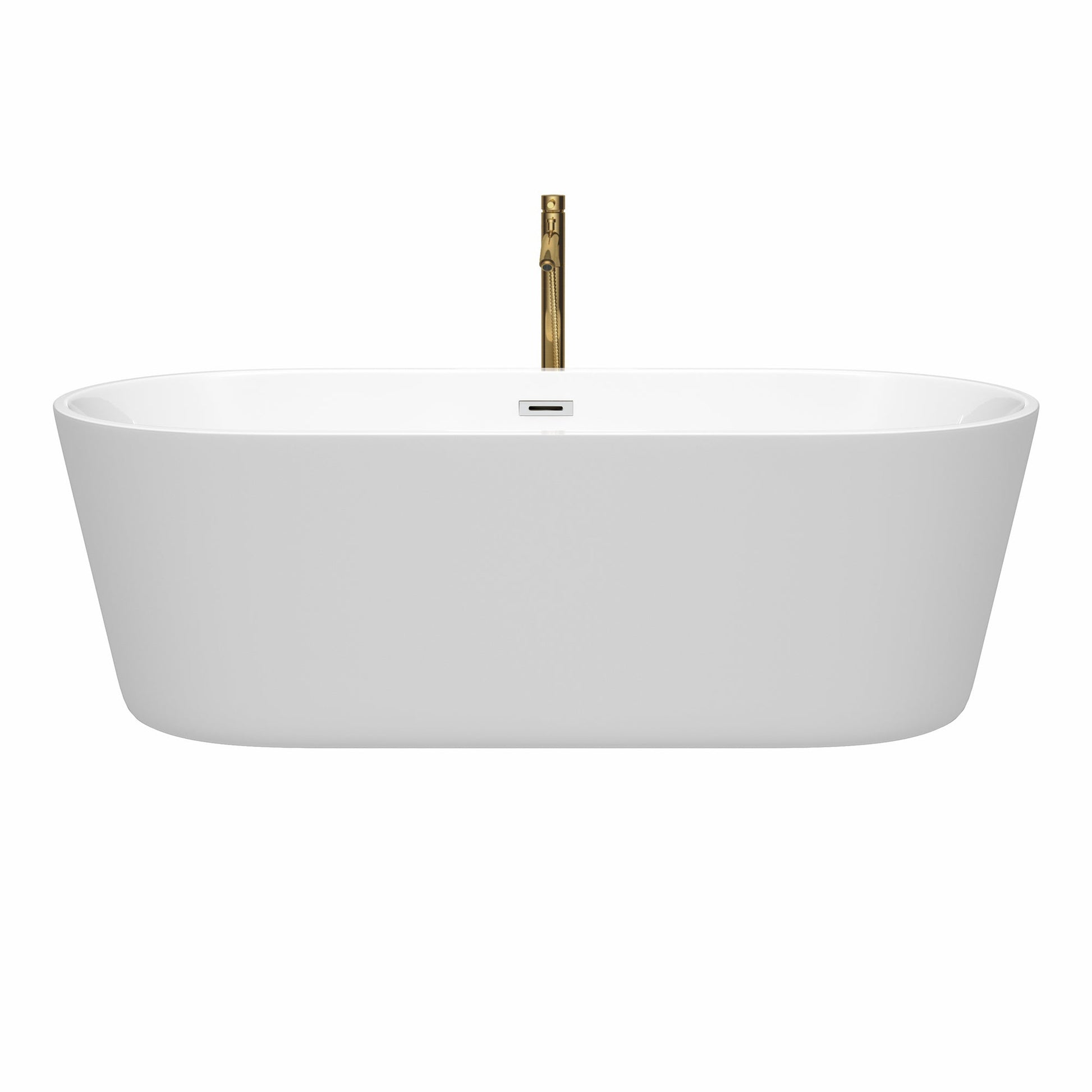 Wyndham Collection Carissa 71" Freestanding Bathtub in White With Polished Chrome Trim and Floor Mounted Faucet in Brushed Gold