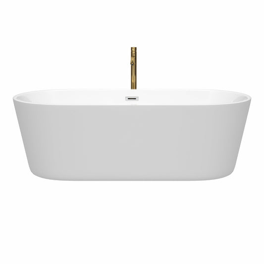 Wyndham Collection Carissa 71" Freestanding Bathtub in White With Polished Chrome Trim and Floor Mounted Faucet in Brushed Gold