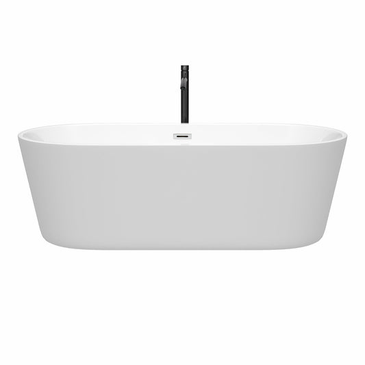 Wyndham Collection Carissa 71" Freestanding Bathtub in White With Polished Chrome Trim and Floor Mounted Faucet in Matte Black
