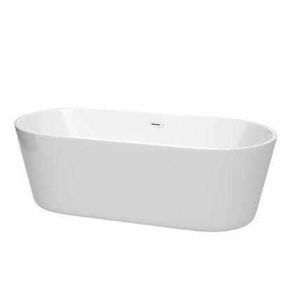 Wyndham Collection Carissa 71" Freestanding Bathtub in White With Shiny White Drain and Overflow Trim