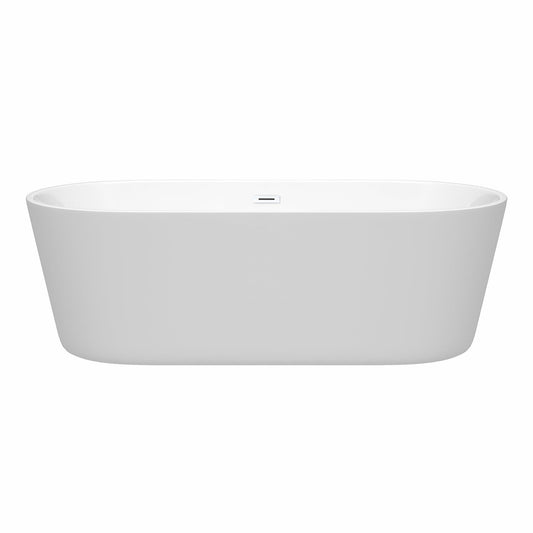 Wyndham Collection Carissa 71" Freestanding Bathtub in White With Shiny White Drain and Overflow Trim