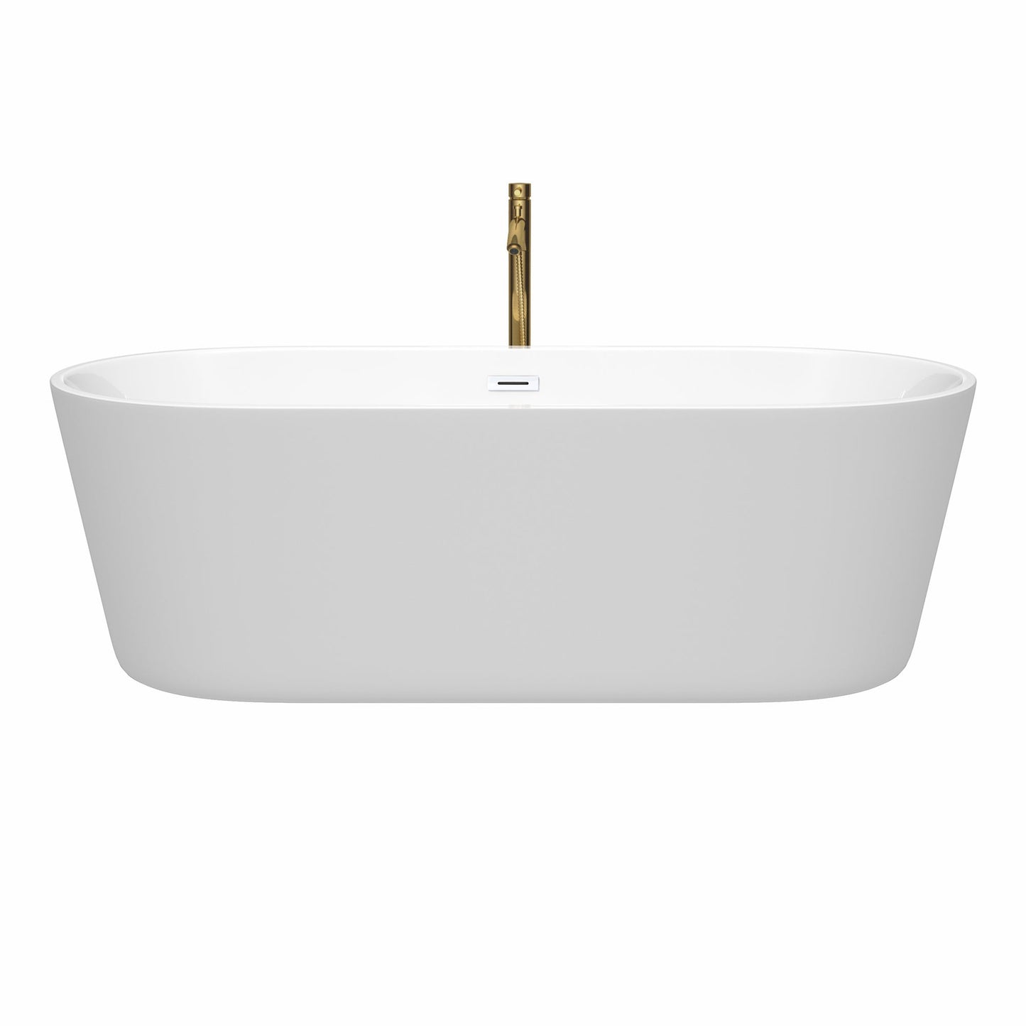 Wyndham Collection Carissa 71" Freestanding Bathtub in White With Shiny White Trim and Floor Mounted Faucet in Brushed Gold