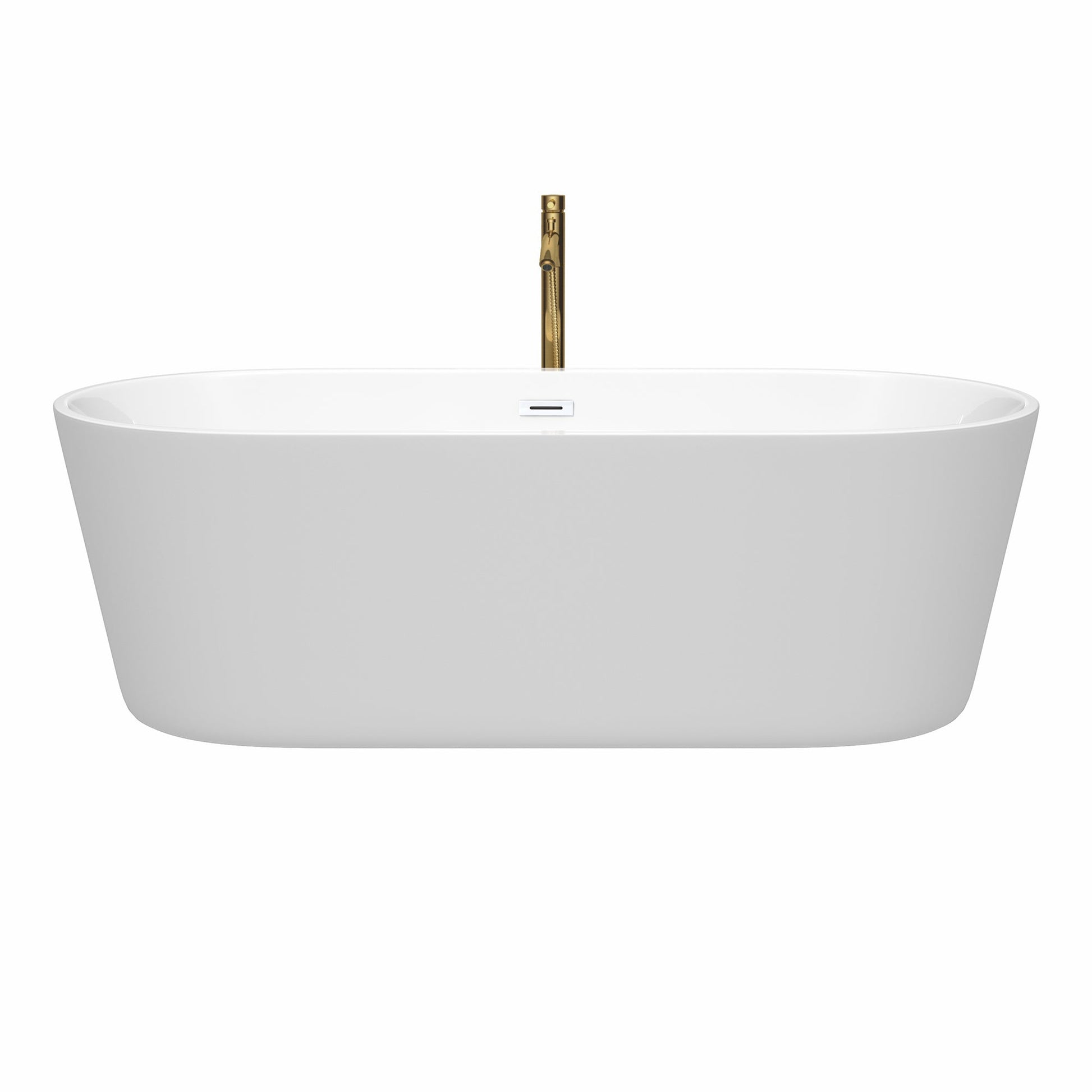 Wyndham Collection Carissa 71" Freestanding Bathtub in White With Shiny White Trim and Floor Mounted Faucet in Brushed Gold