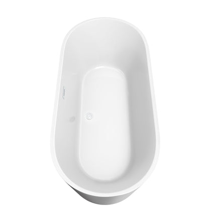 Wyndham Collection Carissa 71" Freestanding Bathtub in White With Shiny White Trim and Floor Mounted Faucet in Matte Black