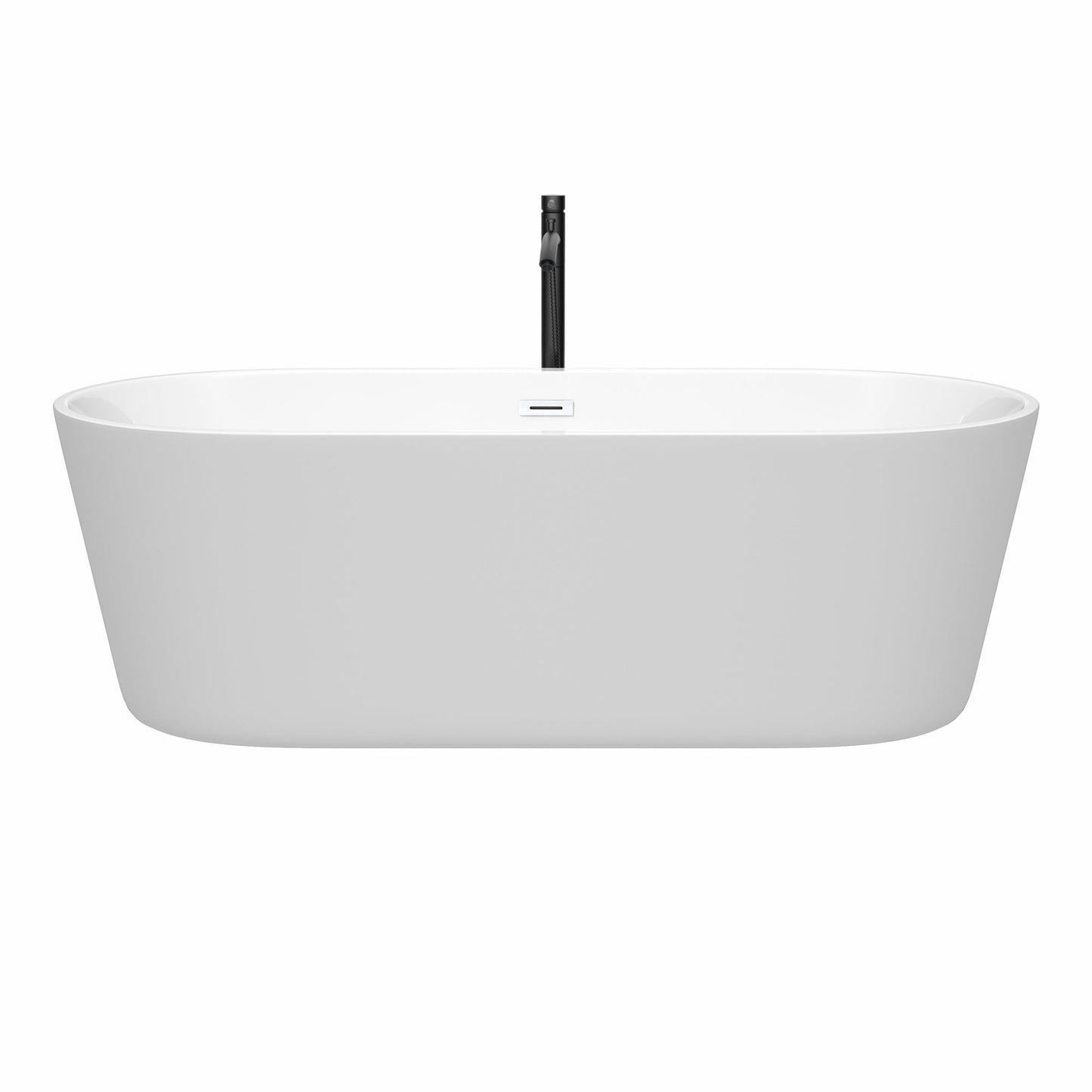 Wyndham Collection Carissa 71" Freestanding Bathtub in White With Shiny White Trim and Floor Mounted Faucet in Matte Black