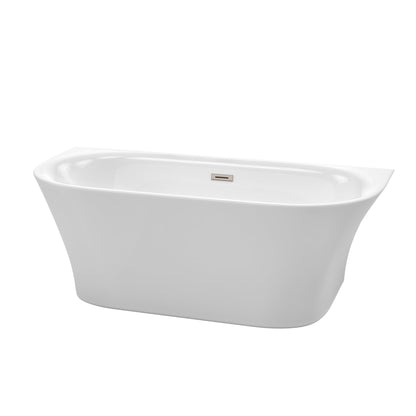 Wyndham Collection Cybill 67" Freestanding Bathtub in White With Brushed Nickel Drain and Overflow Trim