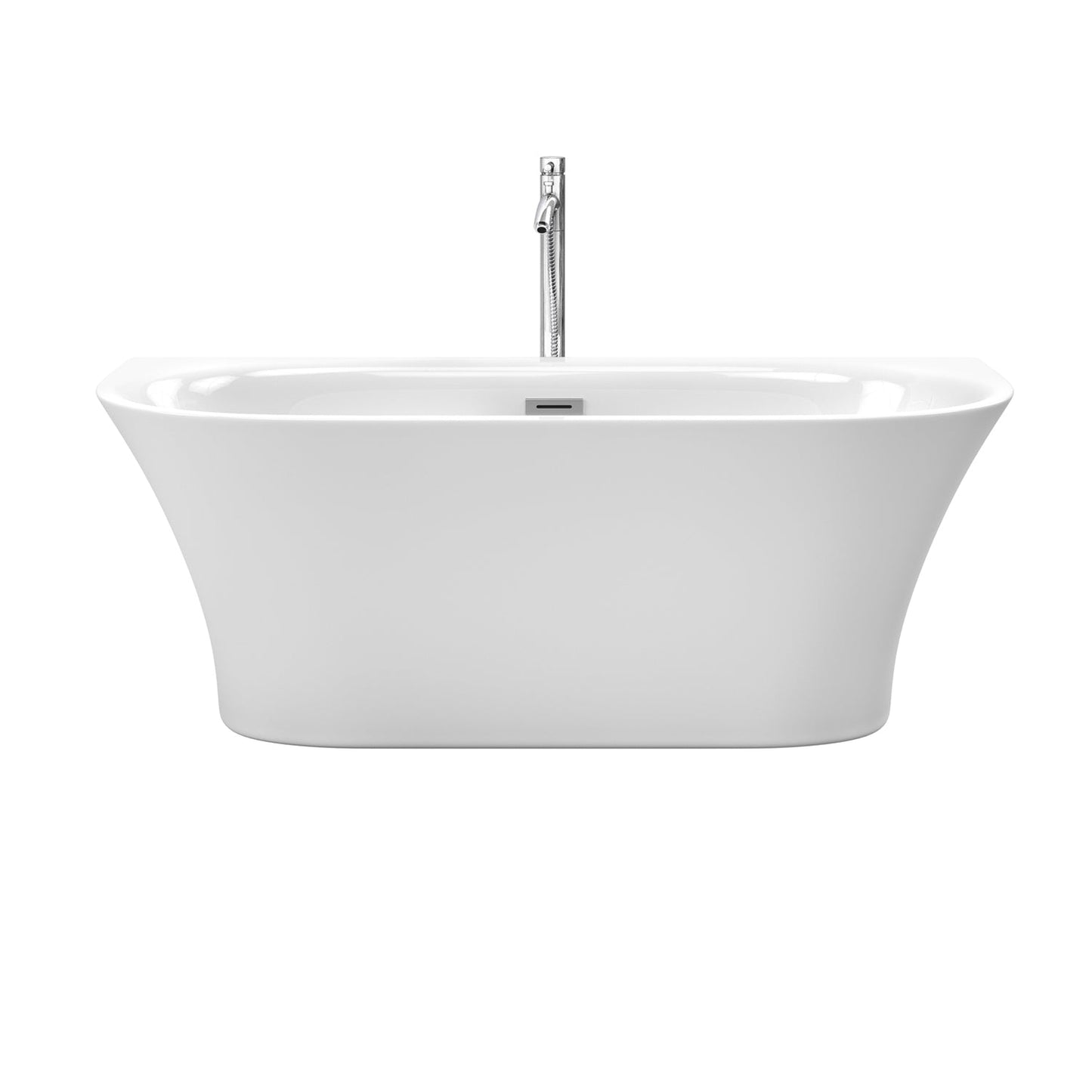 Wyndham Collection Cybill 67" Freestanding Bathtub in White With Floor Mounted Faucet, Drain and Overflow Trim in Polished Chrome