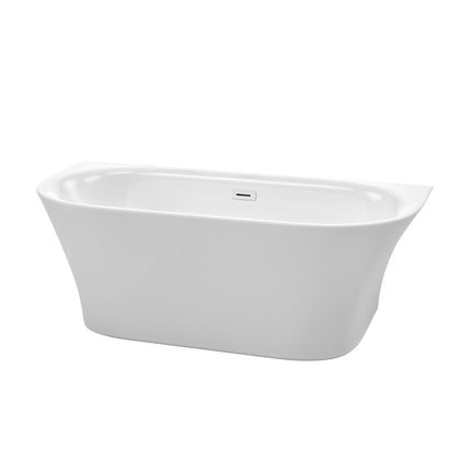 Wyndham Collection Cybill 67" Freestanding Bathtub in White With Shiny White Drain and Overflow Trim