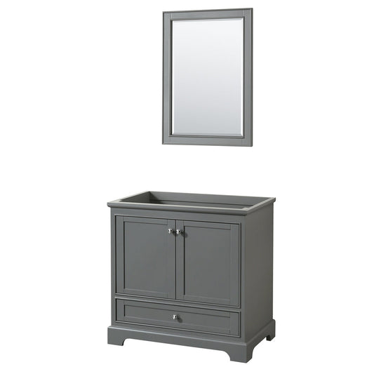 Wyndham Collection Deborah 36" Single Bathroom Vanity in Dark Gray, No Countertop, No Sink, and 24" Mirror