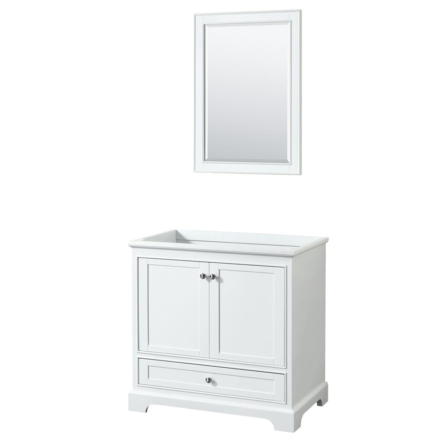 Wyndham Collection Deborah 36" Single Bathroom Vanity in White, No Countertop, No Sink, and 24" Mirror