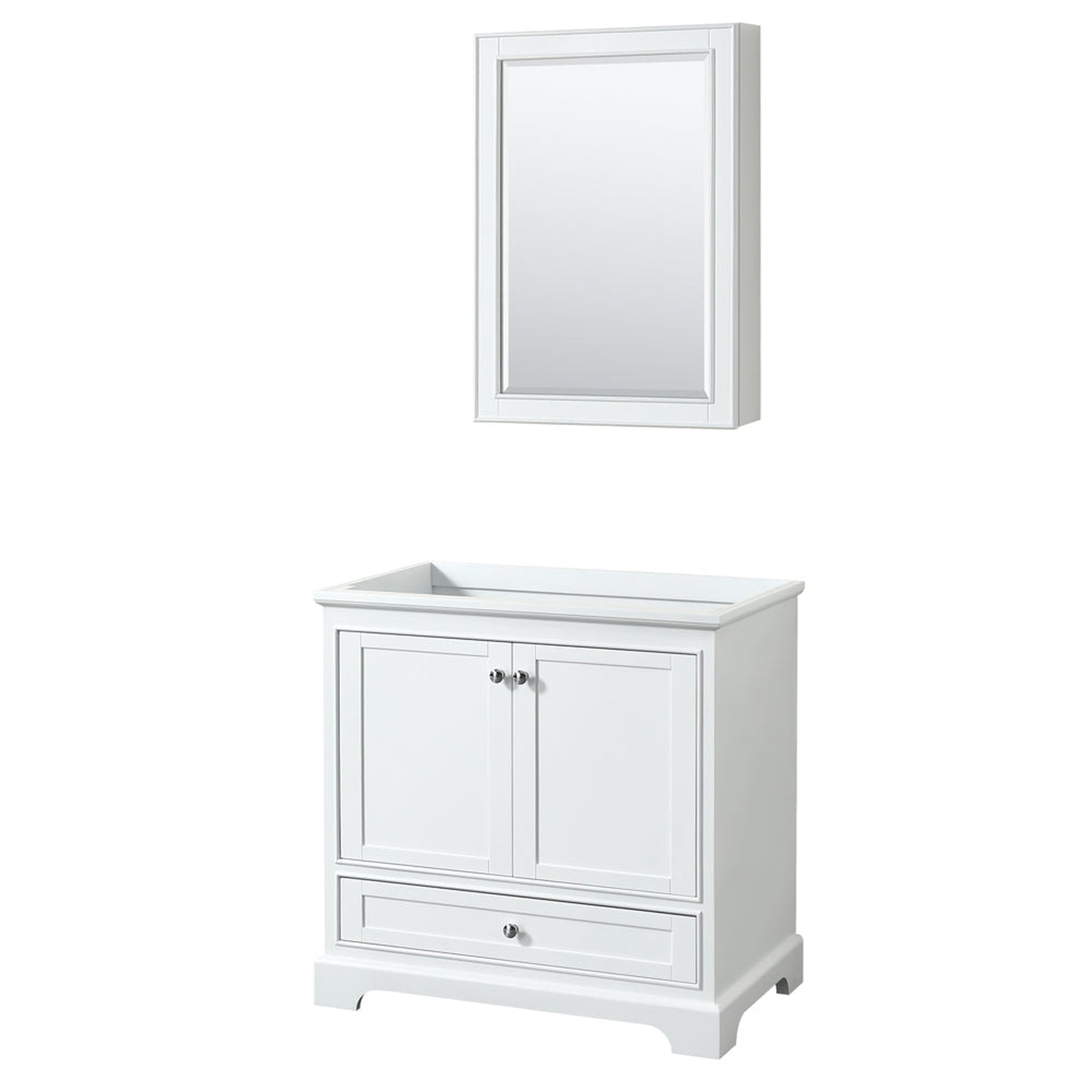 Wyndham Collection Deborah 36" Single Bathroom Vanity in White, No Countertop, No Sink, and Medicine Cabinet