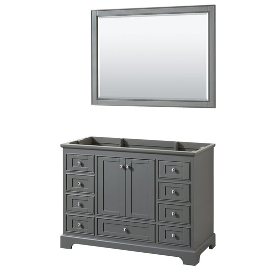 Wyndham Collection Deborah 48" Single Bathroom Vanity in Dark Gray, No Countertop, No Sink, and 46" Mirror