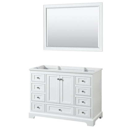 Wyndham Collection Deborah 48" Single Bathroom Vanity in White, No Countertop, No Sink, and 46" Mirror