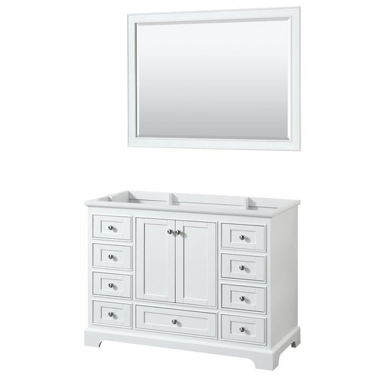 Wyndham Collection Deborah 48" Single Bathroom Vanity in White, No Countertop, No Sink, and 46" Mirror