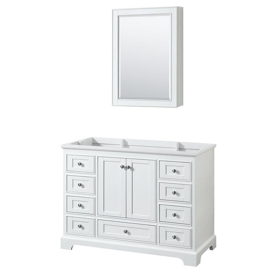 Wyndham Collection Deborah 48" Single Bathroom Vanity in White, No Countertop, No Sink, and Medicine Cabinet