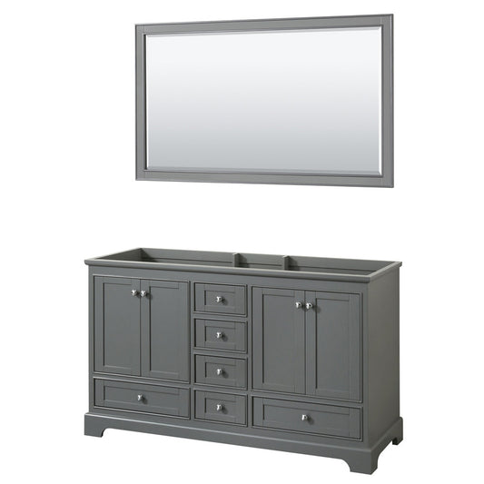 Wyndham Collection Deborah 60" Double Bathroom Vanity in Dark Gray, No Countertop, No Sinks, and 58" Mirror