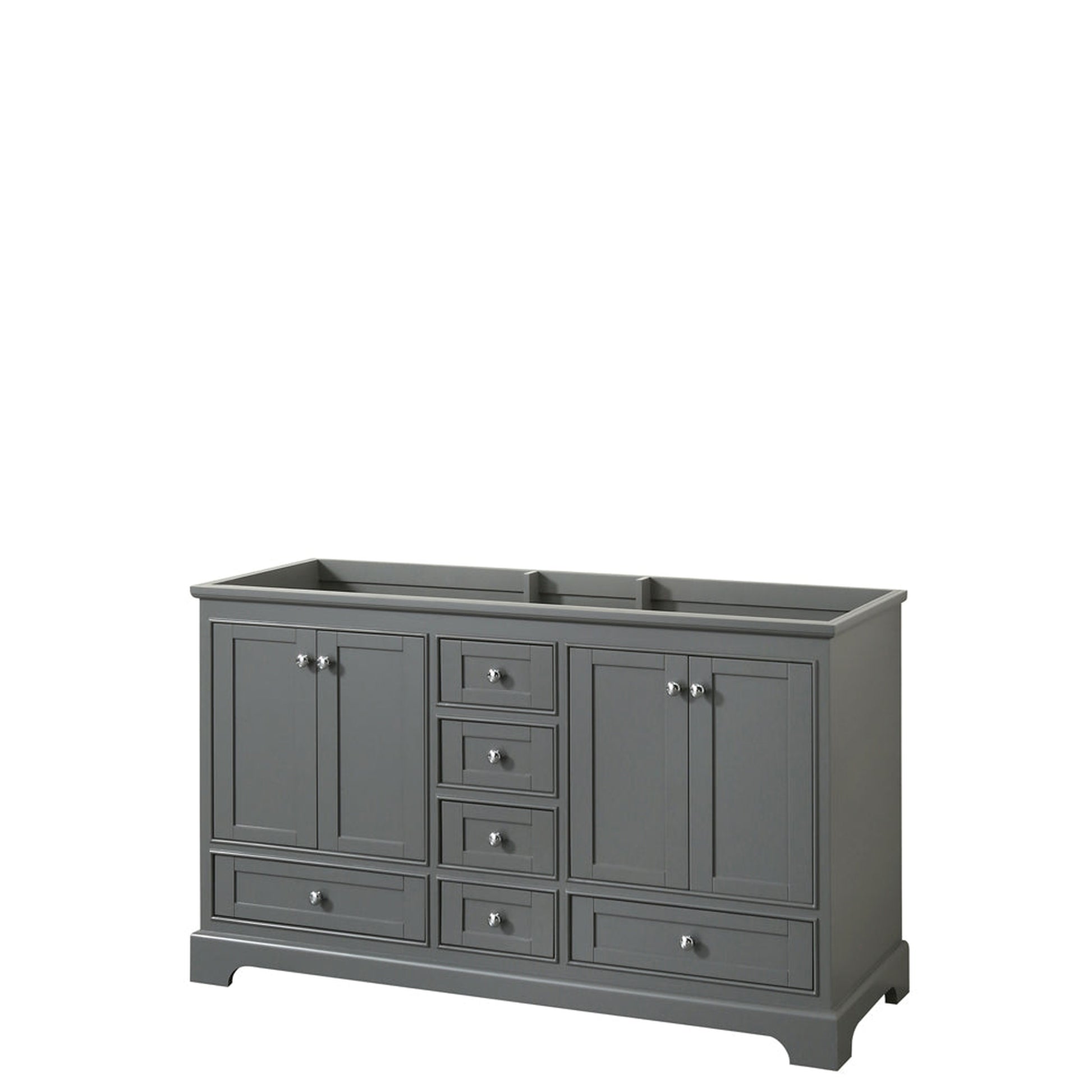 Wyndham Collection Deborah 60" Double Bathroom Vanity in Dark Gray, No Countertop, No Sinks, and No Mirror