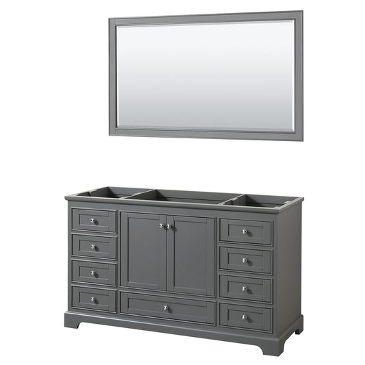 Wyndham Collection Deborah 60" Single Bathroom Vanity in Dark Gray, No Countertop, No Sink, and 58" Mirror