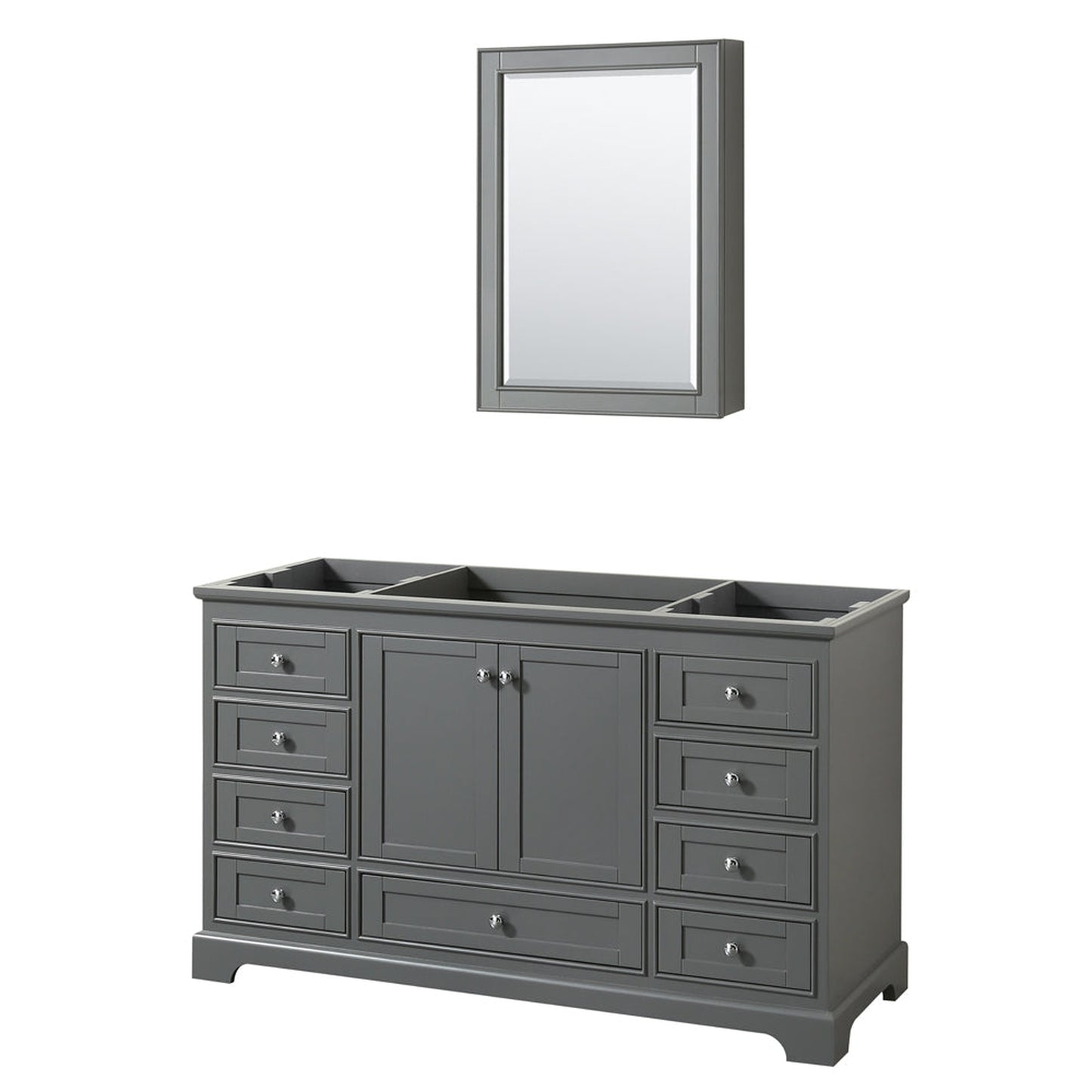 Wyndham Collection Deborah 60" Single Bathroom Vanity in Dark Gray, No Countertop, No Sink, and Medicine Cabinet