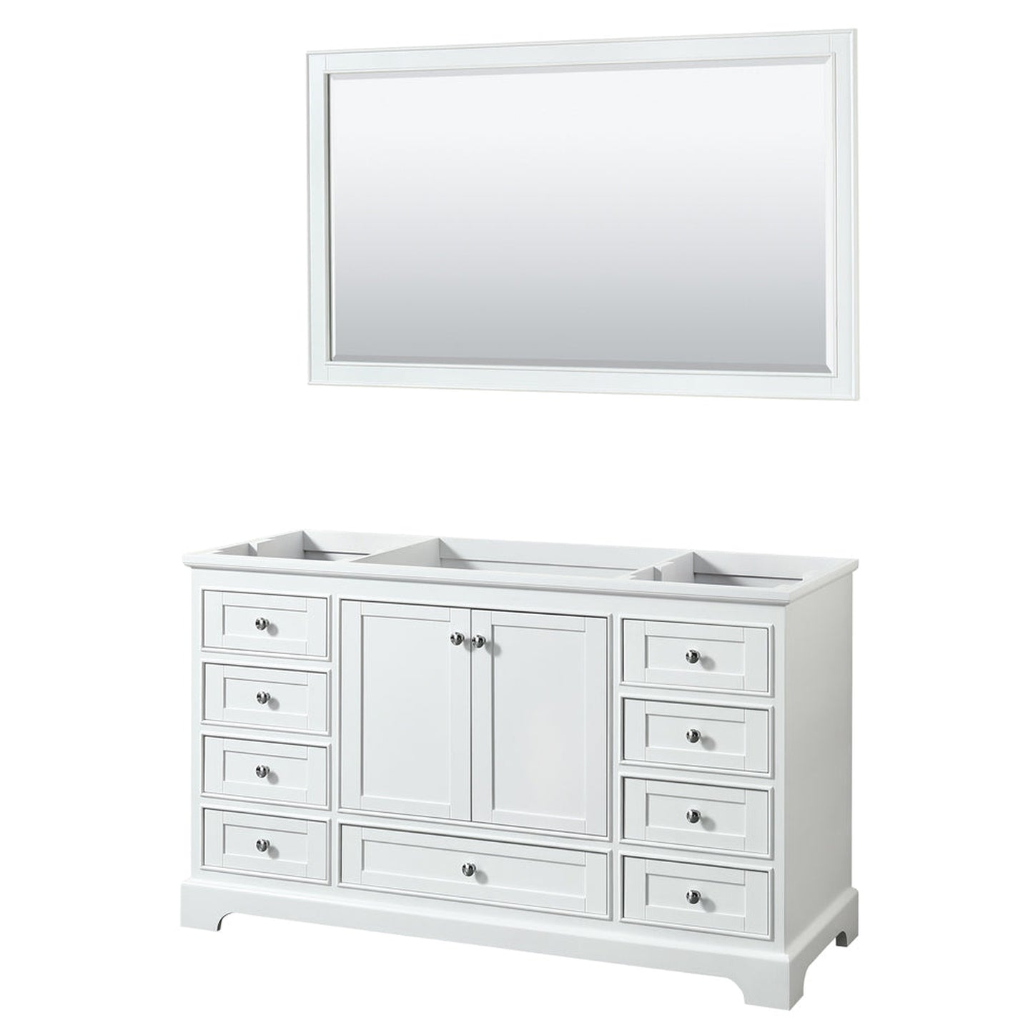 Wyndham Collection Deborah 60" Single Bathroom Vanity in White, No Countertop, No Sink, and 58" Mirror