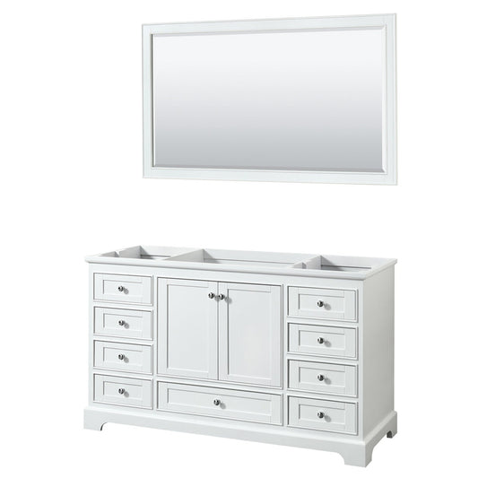 Wyndham Collection Deborah 60" Single Bathroom Vanity in White, No Countertop, No Sink, and 58" Mirror