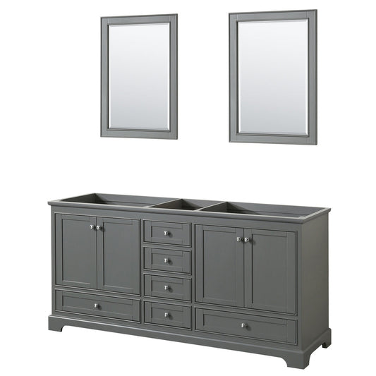 Wyndham Collection Deborah 72" Double Bathroom Vanity in Dark Gray, No Countertop, No Sinks, and 24" Mirror