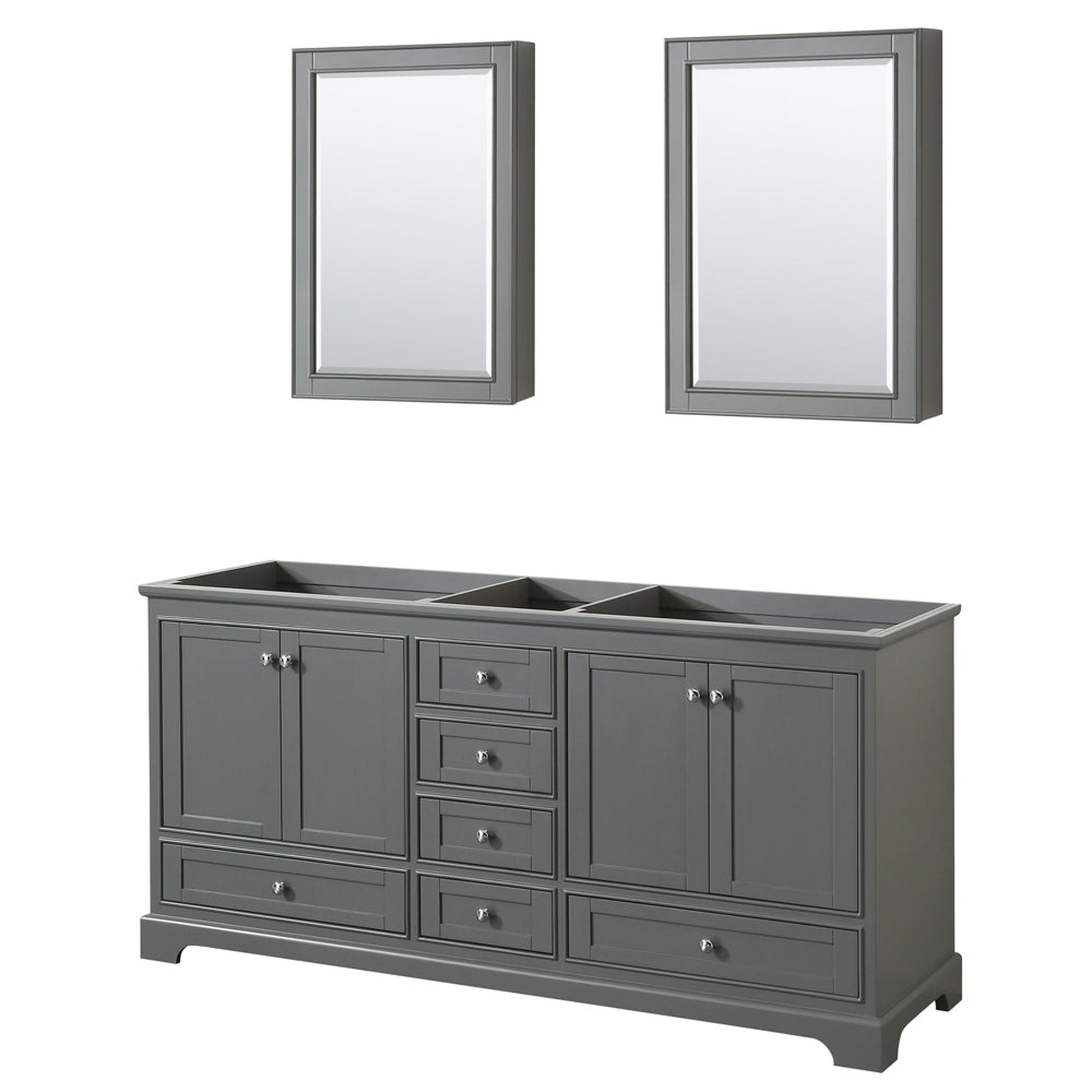 Wyndham Collection Deborah 72" Double Bathroom Vanity in Dark Gray, No Countertop, No Sinks, and Medicine Cabinet