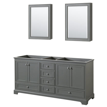 Wyndham Collection Deborah 72" Double Bathroom Vanity in Dark Gray, No Countertop, No Sinks, and Medicine Cabinet