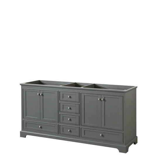 Wyndham Collection Deborah 72" Double Bathroom Vanity in Dark Gray, No Countertop, No Sinks, and No Mirror