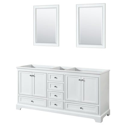 Wyndham Collection Deborah 72" Double Bathroom Vanity in White, No Countertop, No Sinks, and 24" Mirror