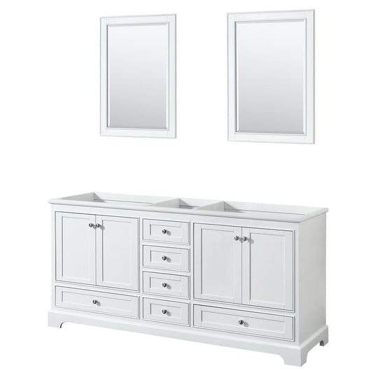 Wyndham Collection Deborah 72" Double Bathroom Vanity in White, No Countertop, No Sinks, and 24" Mirror