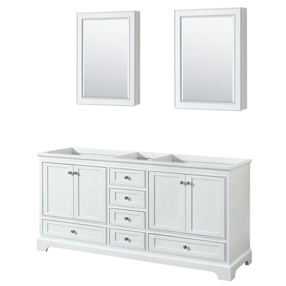Wyndham Collection Deborah 72" Double Bathroom Vanity in White, No Countertop, No Sinks, and Medicine Cabinet