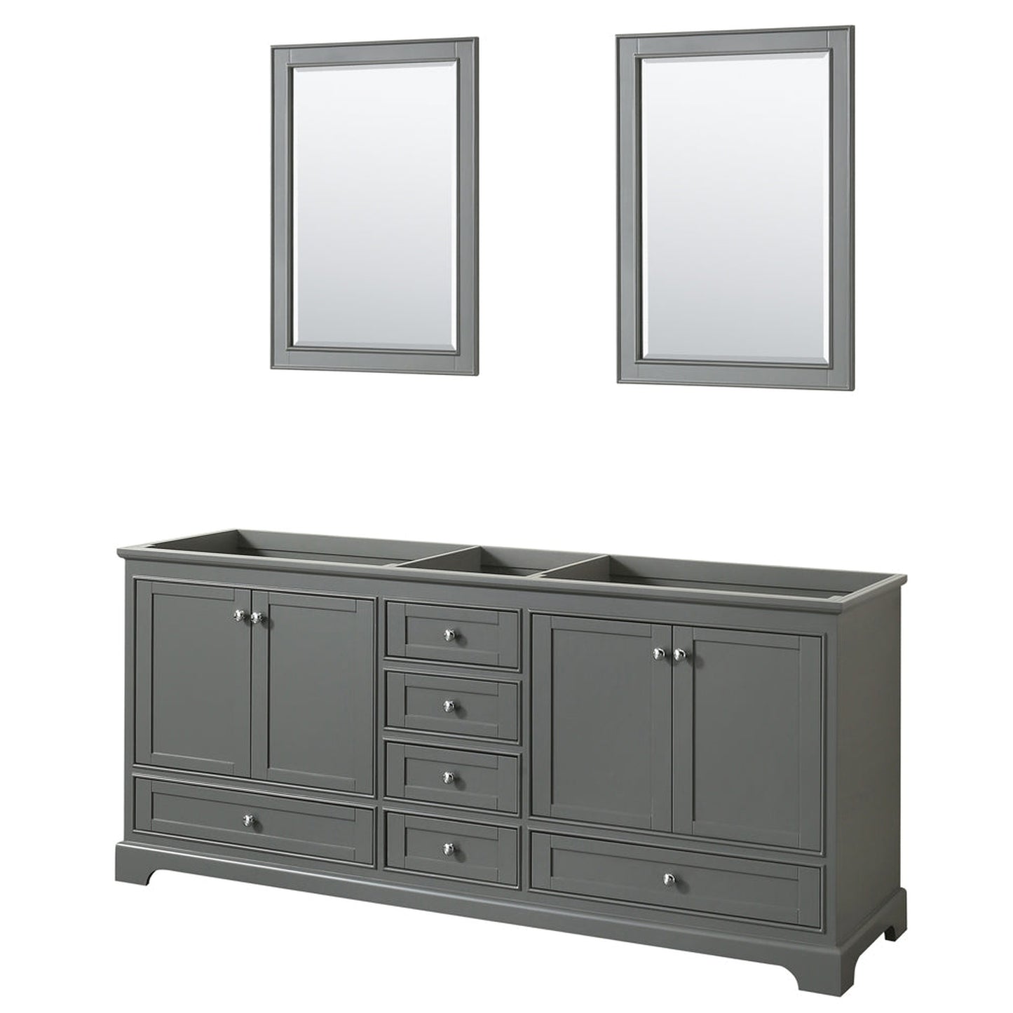 Wyndham Collection Deborah 80" Double Bathroom Vanity in Dark Gray, No Countertop, No Sinks, and 24" Mirror