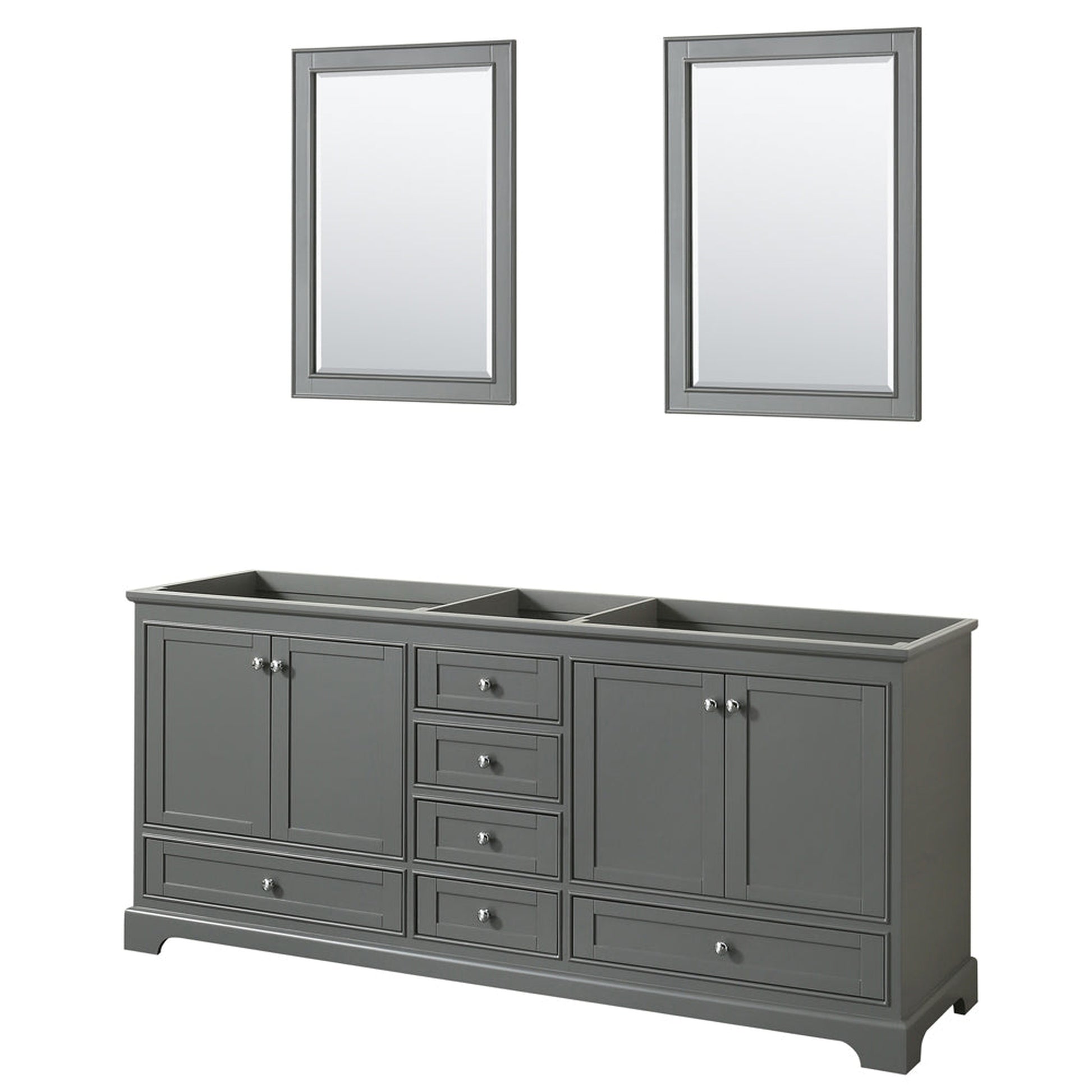 Wyndham Collection Deborah 80" Double Bathroom Vanity in Dark Gray, No Countertop, No Sinks, and 24" Mirror