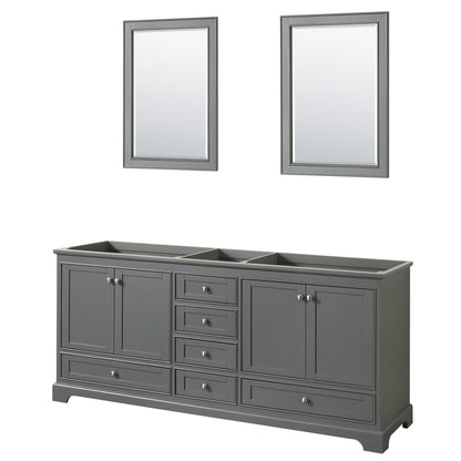 Wyndham Collection Deborah 80" Double Bathroom Vanity in Dark Gray, No Countertop, No Sinks, and 24" Mirror