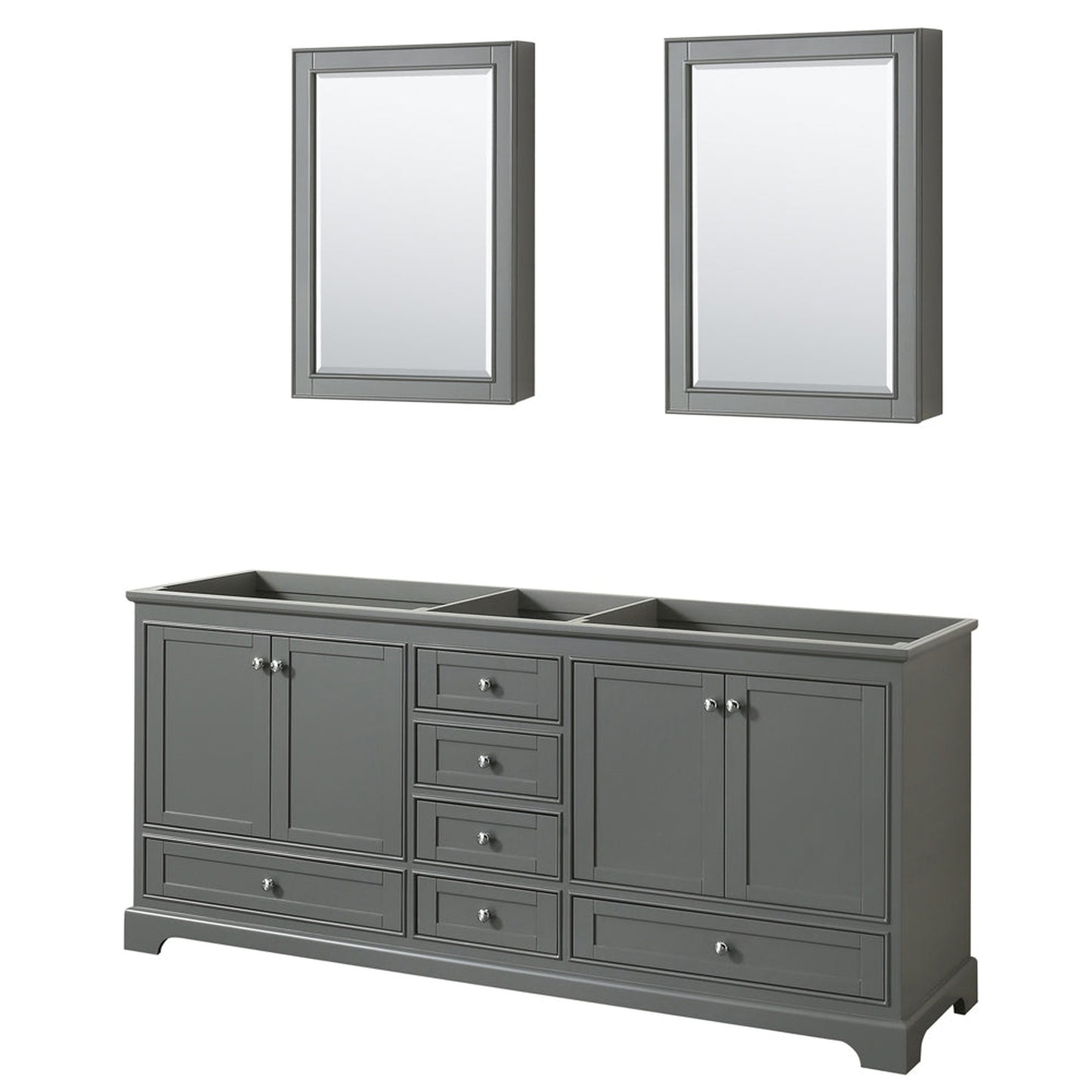 Wyndham Collection Deborah 80" Double Bathroom Vanity in Dark Gray, No Countertop, No Sinks, and Medicine Cabinet