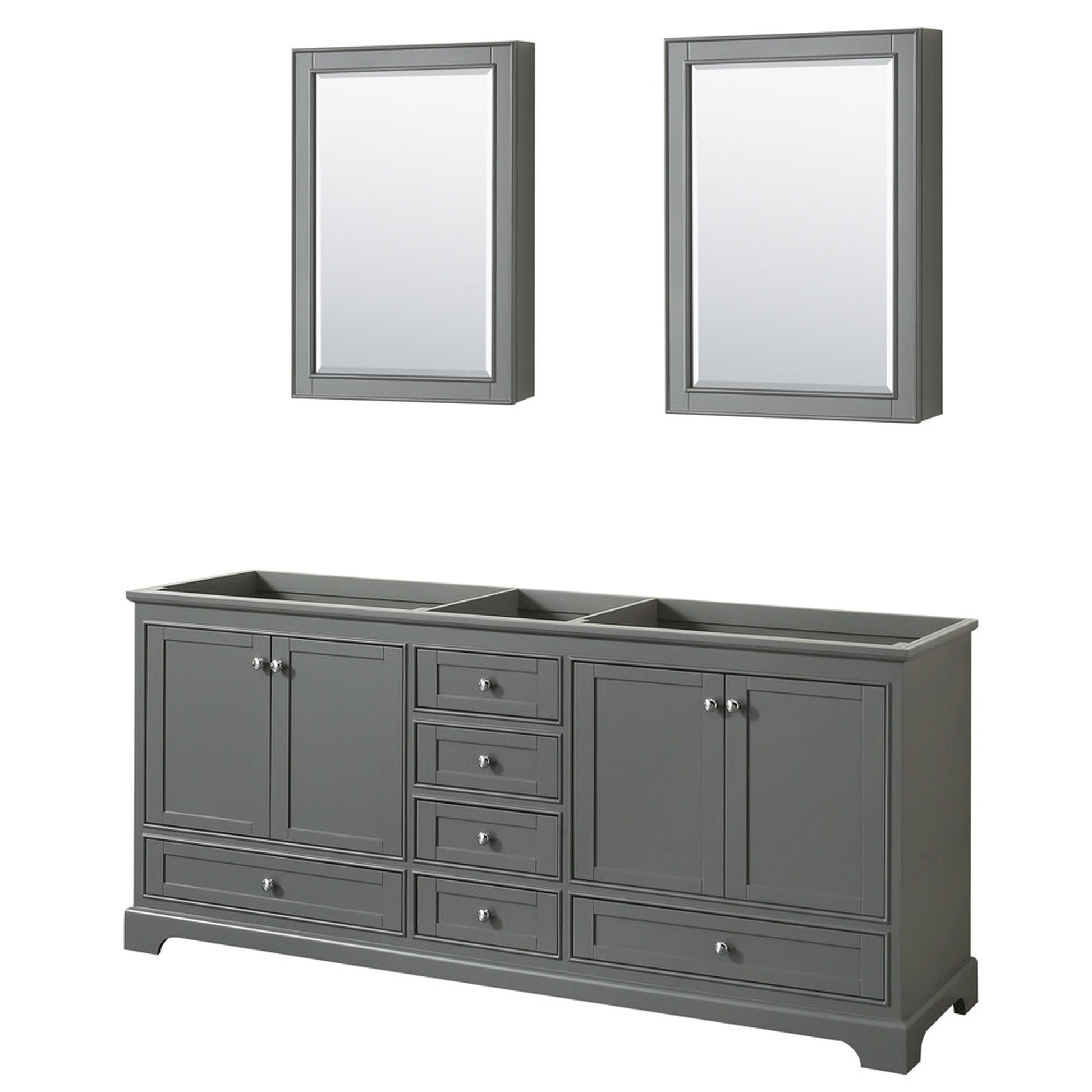 Wyndham Collection Deborah 80" Double Bathroom Vanity in Dark Gray, No Countertop, No Sinks, and Medicine Cabinet