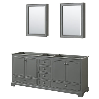 Wyndham Collection Deborah 80" Double Bathroom Vanity in Dark Gray, No Countertop, No Sinks, and Medicine Cabinet