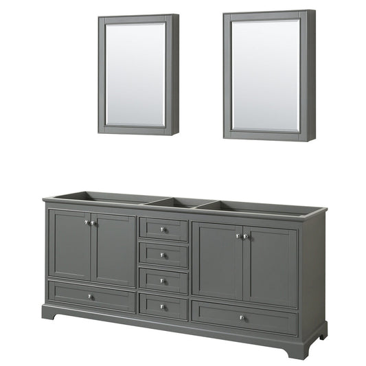 Wyndham Collection Deborah 80" Double Bathroom Vanity in Dark Gray, No Countertop, No Sinks, and Medicine Cabinet