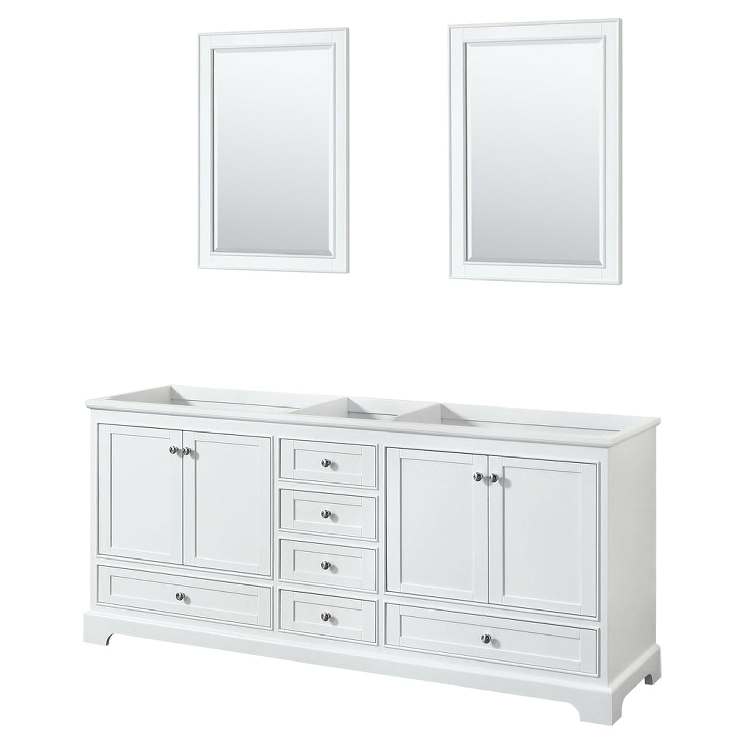 Wyndham Collection Deborah 80" Double Bathroom Vanity in White, No Countertop, No Sinks, and 24" Mirror