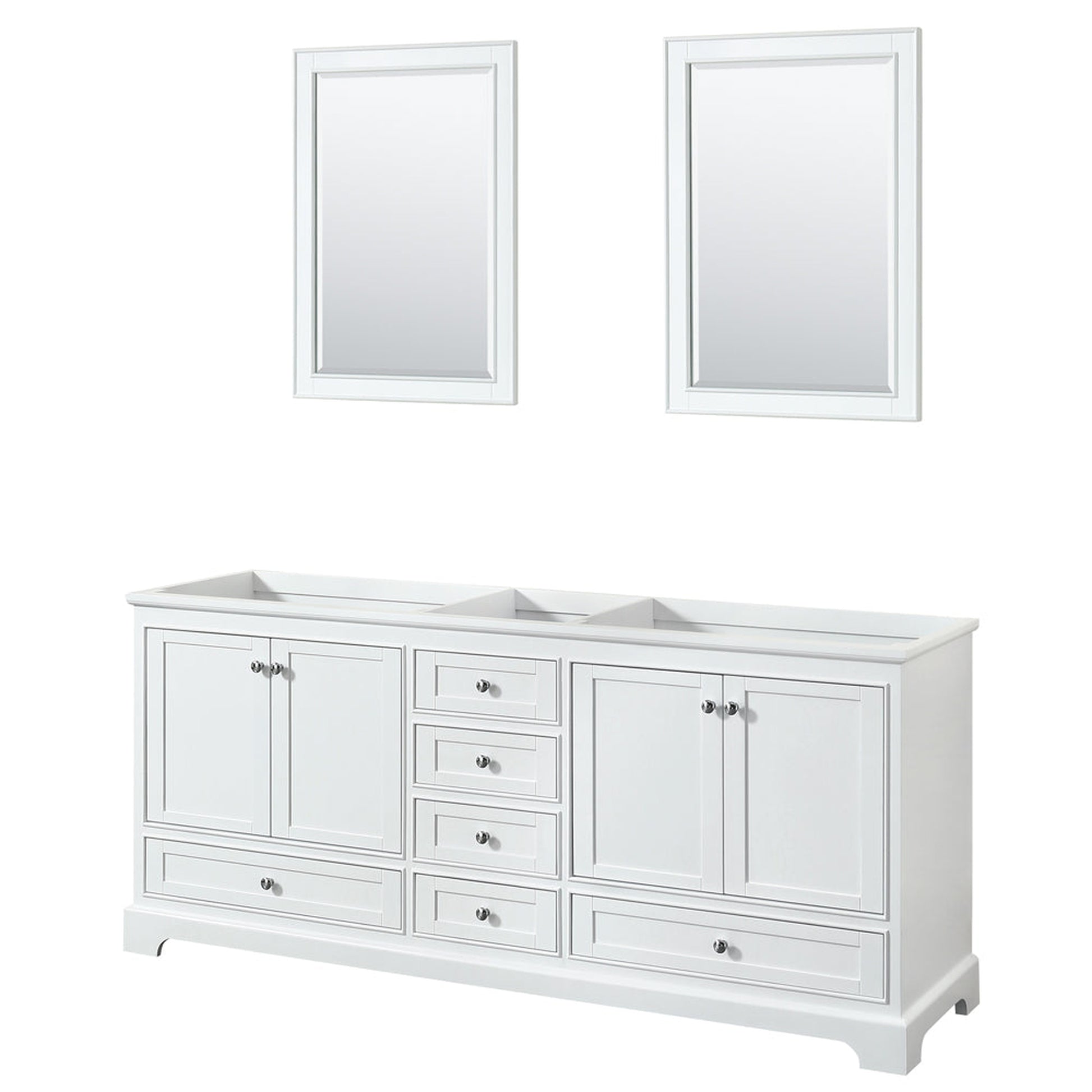Wyndham Collection Deborah 80" Double Bathroom Vanity in White, No Countertop, No Sinks, and 24" Mirror