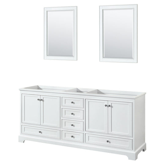 Wyndham Collection Deborah 80" Double Bathroom Vanity in White, No Countertop, No Sinks, and 24" Mirror