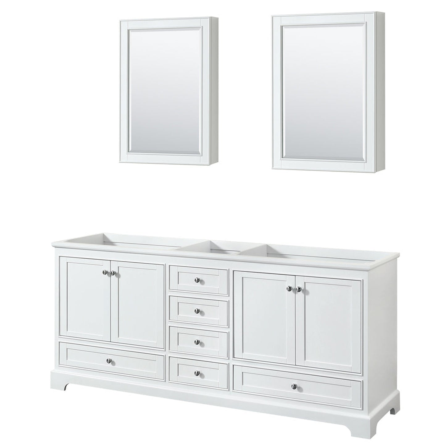 Wyndham Collection Deborah 80" Double Bathroom Vanity in White, No Countertop, No Sinks, and Medicine Cabinet