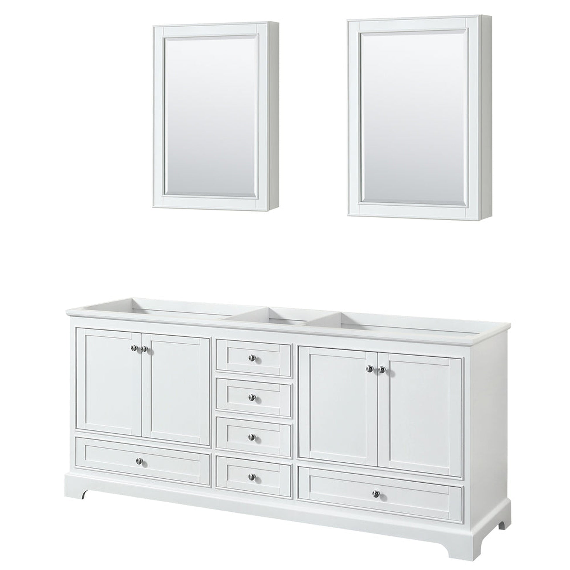 Wyndham Collection Deborah 80" Double Bathroom Vanity in White, No Countertop, No Sinks, and Medicine Cabinet